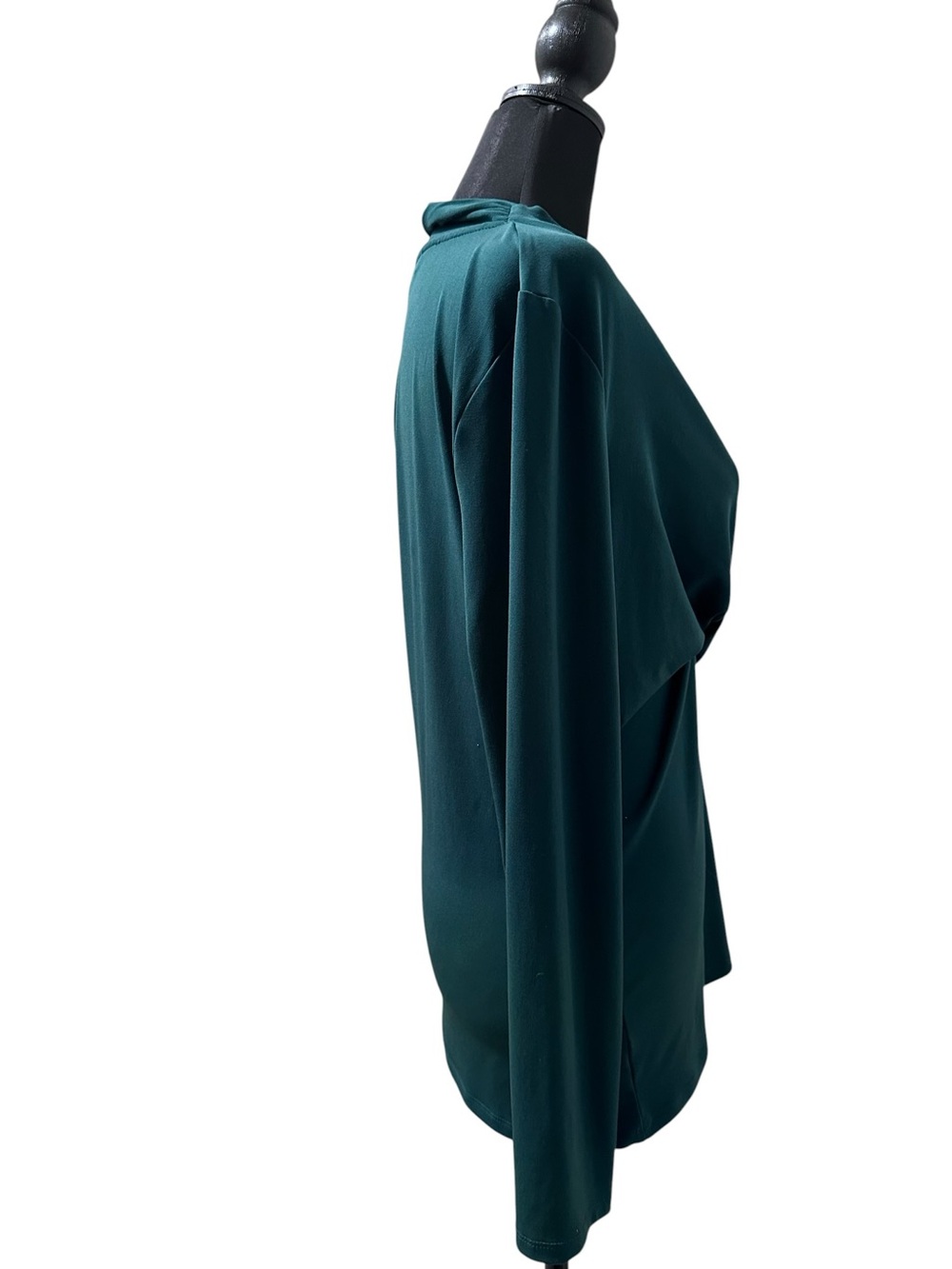 DKNY Green Draped Wrap-Front Long Sleeve Blouse - Picture 3 of 9